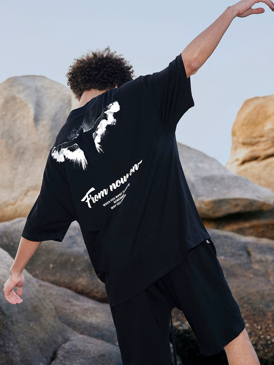 BD T-shirt Men's Fashion Color Contrast Print Loose Short Sleeve